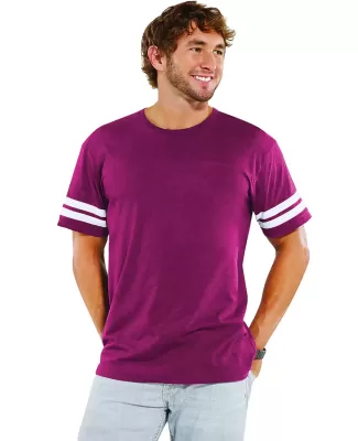 LAT 6937 Adult Fine Jersey Football Tee VN BRGNDY/ BL WH