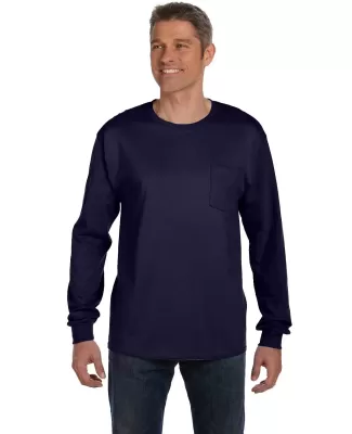 52 5596 Tagless Long Sleeve T-Shirt with a Pocket in Navy