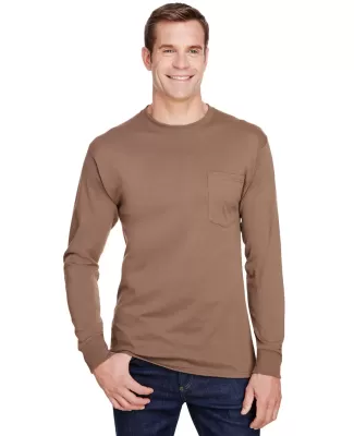 Hanes W120 Adult Workwear Long-Sleeve Pocket T-Shi in Army brown