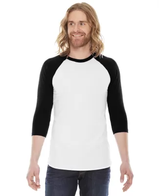 BB453 American Apparel Unisex Poly Cotton 3/4 Slee in White/ black